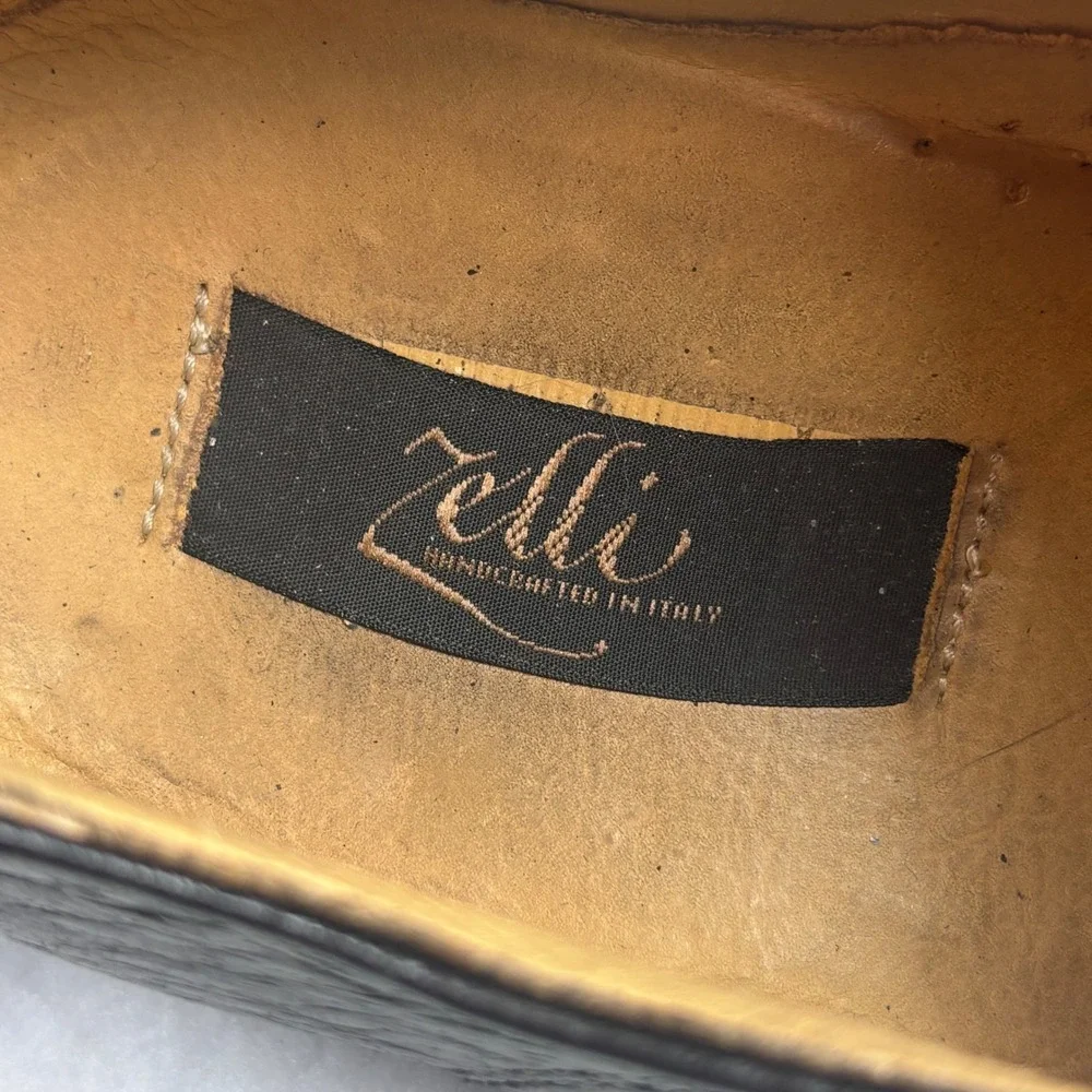 Zelli Oxford Shoes Black Pebble Leather Cap Toe Brogue ITALY Mens‎ 9.5 M